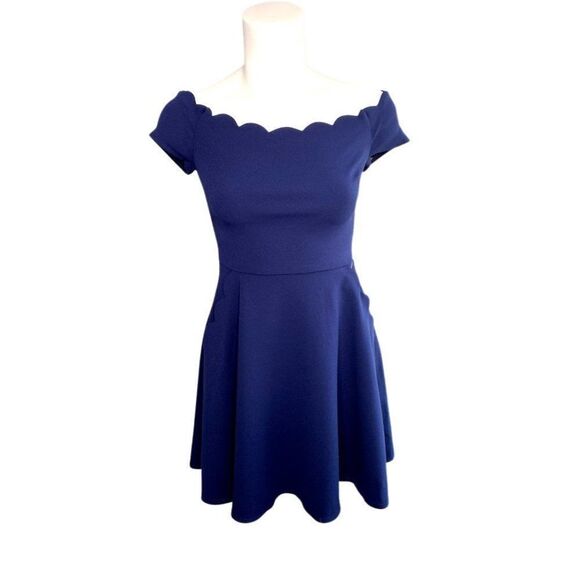 B Darlin A-Line Dress‎ 3 Small Blue Juniors' Off-The-Shoulder NEW - Picture 1 of 12